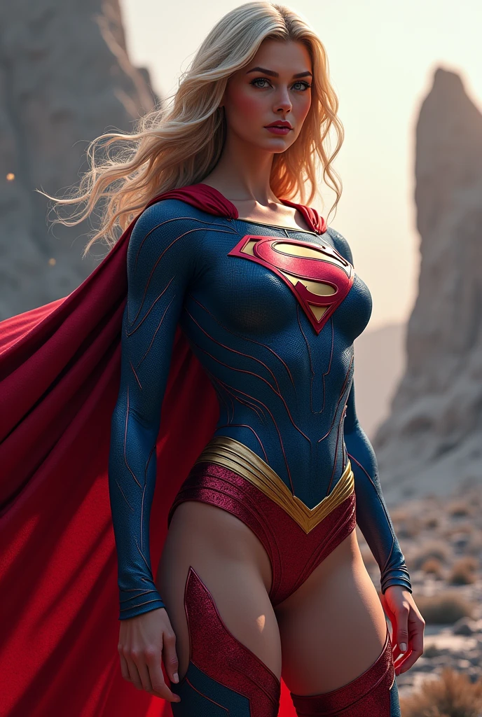 A HOT AND SEXY MUSCULAR BIZARRO SUPERGIRL COMPLETE WITH A BIZARRO SUPERGIRL COSTUME AND CAPE