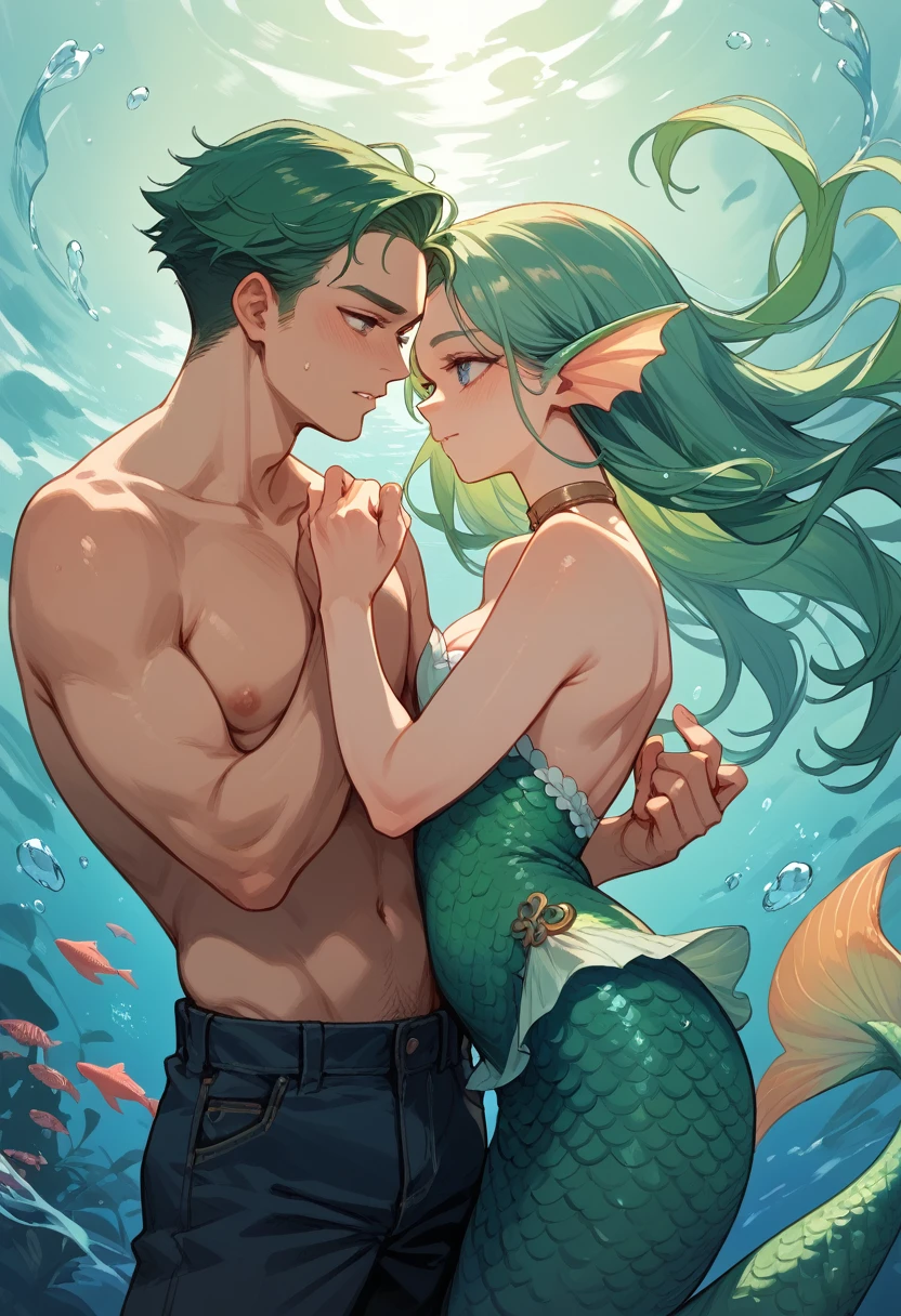 Mermaid boy , green hair, Rich