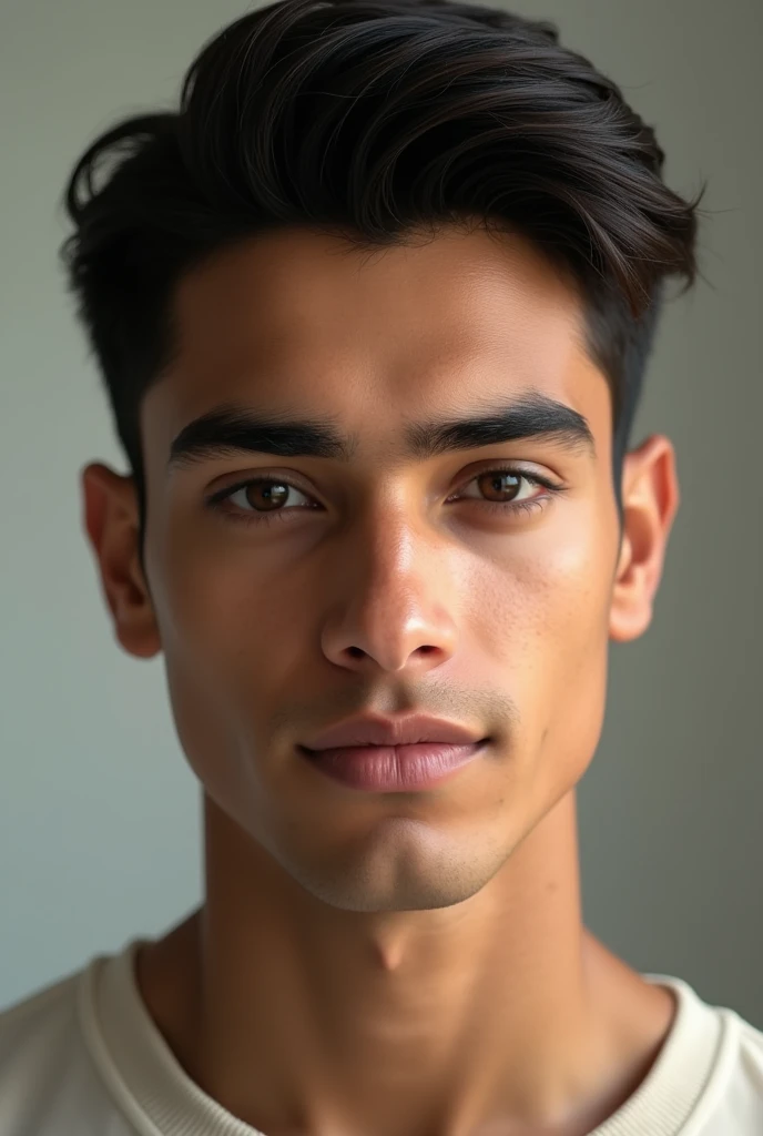Create an hyper realistic image of 20 year old good looking white skin indian boy with proper light condition