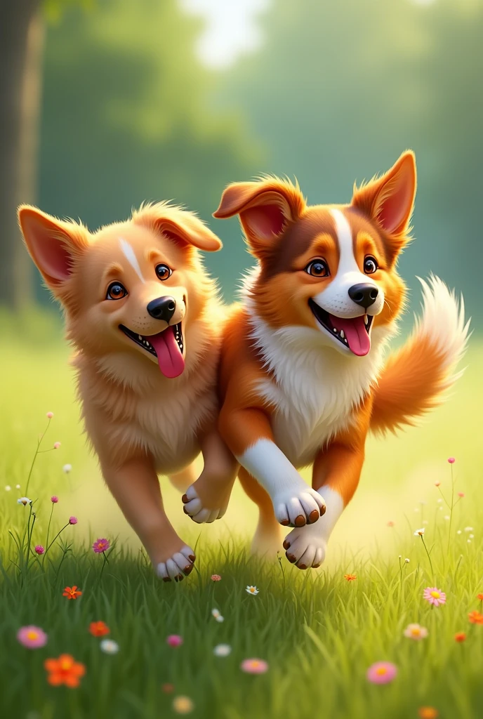 Two dogs playing