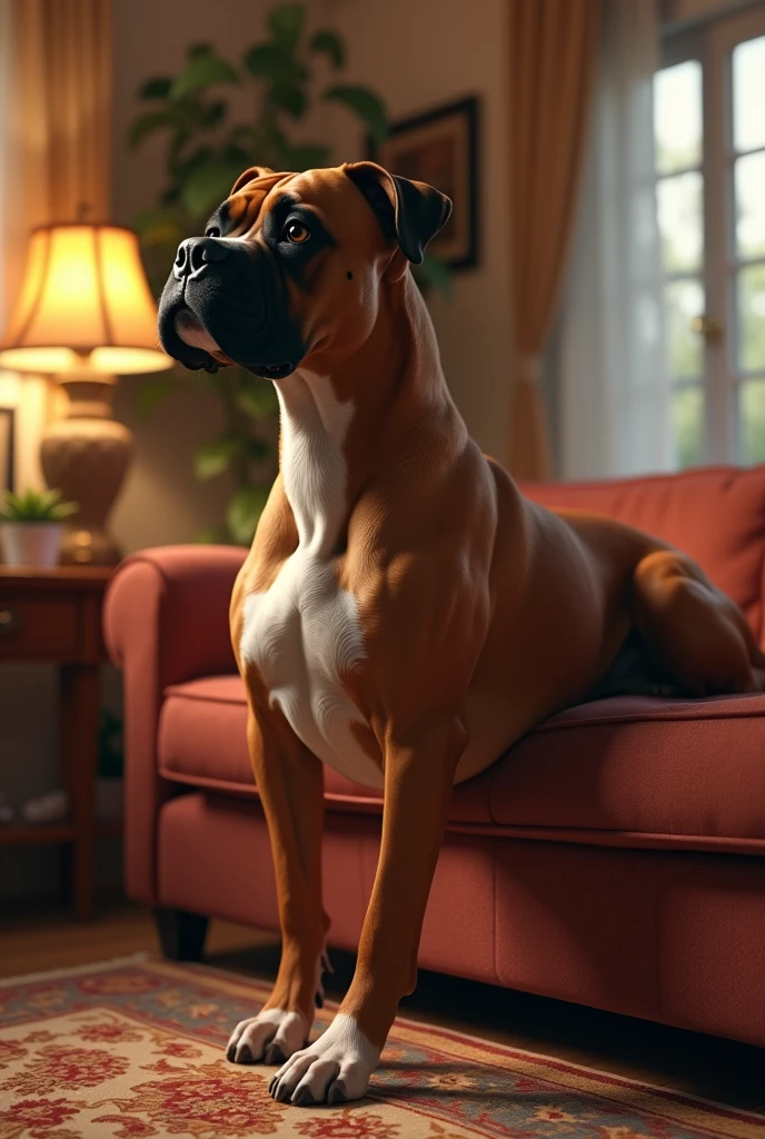 Boxer dog in the living room