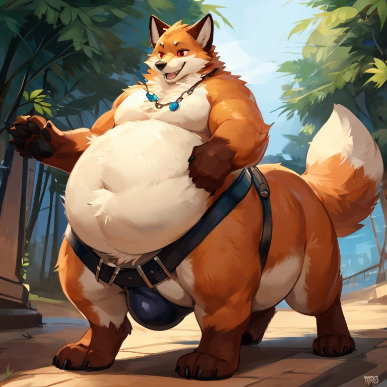 4k ultra quality, 4k full body view,ultra high detailed body,foxtaur, detailed body, (ultra detailed belly), cream belly fur,big belly, ((round taur belly)), enormous taur belly, enormous taur body, bulge,by mystikfox61, by glitter trap boy, by bebebebebe,by morethreedee, by seibear,(thick thigh),(chubby thigh),thicc thigh,thick legs,chubby legs,thicc legs,massive butt,enomorous thigh,massive thigh,massive legs,(detailed thigh),(wide thigh),thick butt,fluffy belly,furry belly,sharp nails,bare paws,((sfw)),(ultra detailed face),big eyes,detailed eyes,cute face,red eyes,(lime fur),mouth open,big tail,fluffy tail,(detailed tail),enomorous tail,front view,bigger tail,huge tail,ultra big bulge,immobile taur,enomorous thigh,fluffy paws,thick paws,chubby paws,huge paws,big paws,bare aws,weeb belts,plant necklace,weeb belts,multiple belts,bulgle