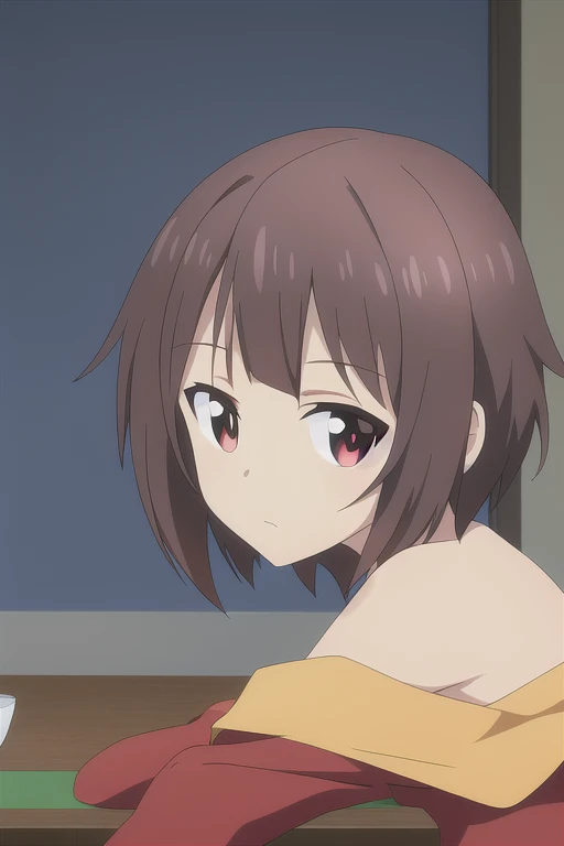 ((Best Quality)), ((masterpiece)), (detailed), unfotable style, for what is left, ojos detaileds, pretty eyes, bare shoulders, Alone, Megumin, looking at the viewer

