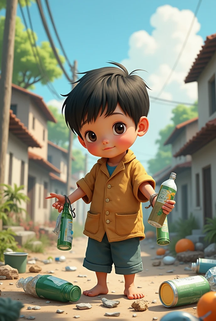 Child collects trash