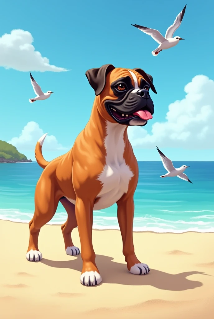 Boxer dog on the beach