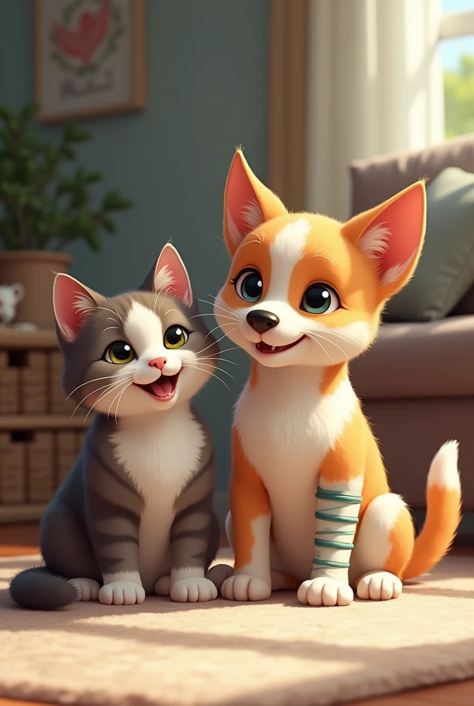 cat and a dog with a splint