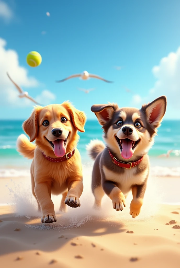 Two dogs on the beach