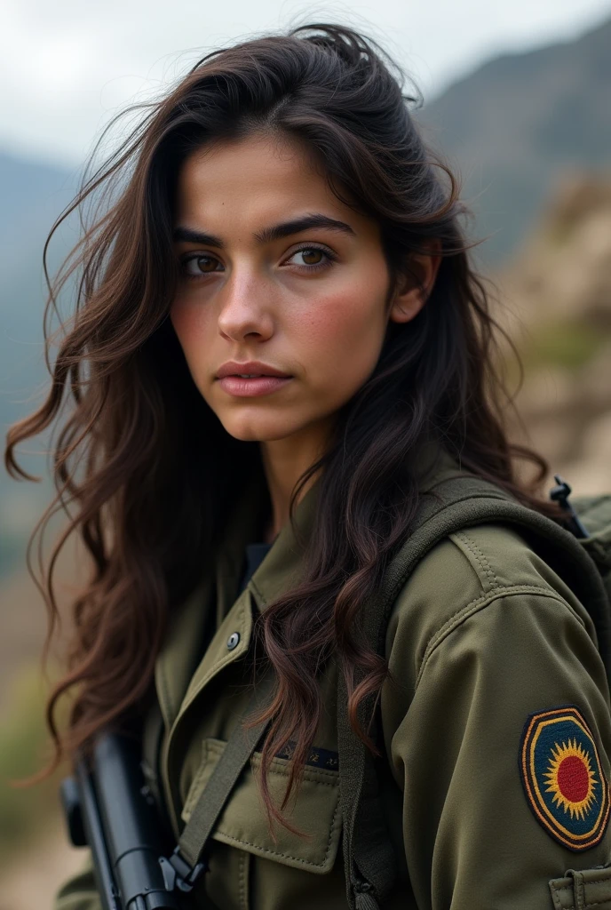 Kurdish Ypj Written Brunette Girl

