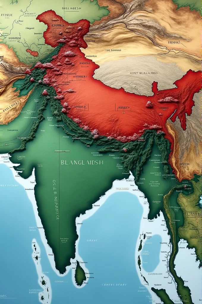 Photo of world map. Bangladesh has conqered India and created new map "Undevided Bangladesh ".