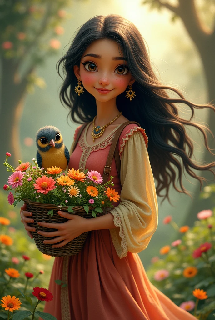 **Aisha**: - Long, flowing dark hair - Bright, expressive eyes - A warm and friendly smile - Wearing a simple, yet colorful dress - Carrying a basket of wildflowers 2. **Zara**: - Small and delicate bird with shimmering feathers - Intelligent eyes that reflect wisdom - A graceful posture and demeanor - Radiating a sense of magic and mystery - Surrounded by a soft, ethereal glow These descriptions can help create vivid mental images of the main characters in the story.