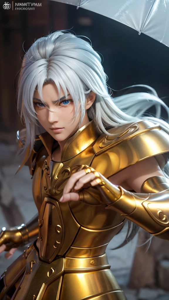 (((1man))) a hyper realistic ultra detailed photograph of a handsome photorealistic shaka at agreek ruins background, tattered Gemini gold half shiny metal armor, long white hair, blue eyes, dynamic pose, detailed symmetric beautiful hazel eyes, detailed gorgeous face, 30-megapixel, 4k, Canon EOS 5D Mark IV DSLR, 85mm lens, sharp focus, intricately detailed, long exposure time, f/8, ISO 100, shutter speed 1/125, diffuse back lighting, award winning photograph, facing camera, looking into camera, monovisions, perfect contrast, High sharpness, facial symmetry, depth of field, ultra-detailed photography, raytraced, global illumination, TanvirTamim, smooth, ultra high definition, 8k, unreal engine 5, ultra sharp focus, award-winning photograph, trending on artstation, realistick 8k