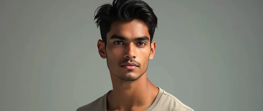 Create an hyper realistic full image of 20 year old good looking white skin full indian boy with proper light condition