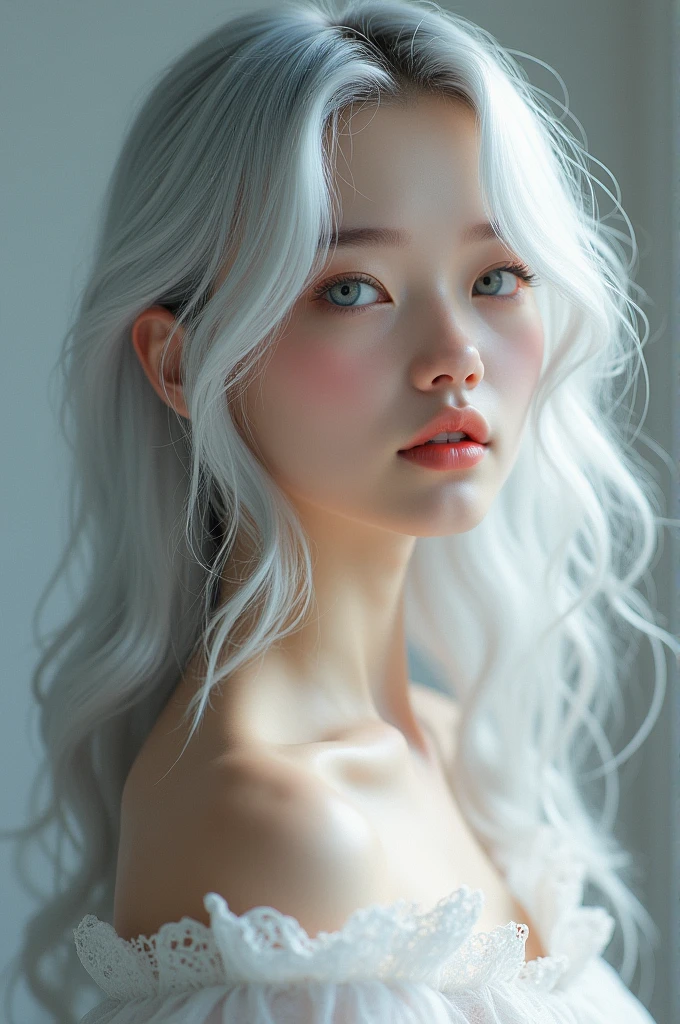 An extremely beautiful girl with silver hair