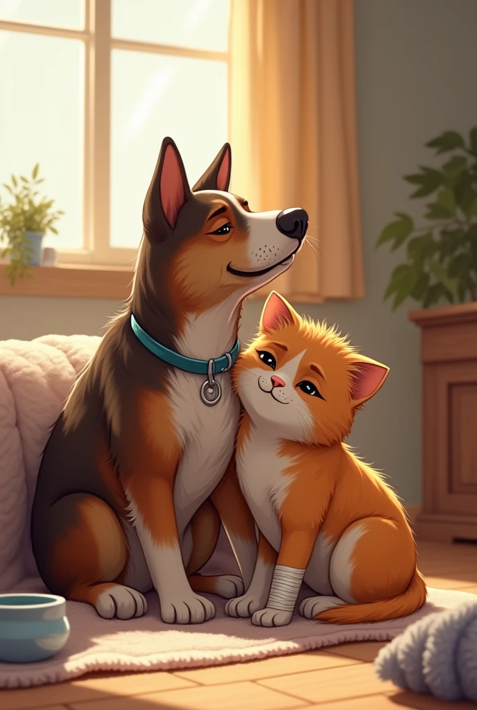 Cat with a bandage and a dog with a splint