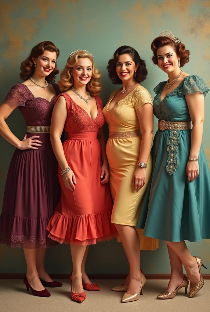 Four Sexy Very fat white womans in 1940 showing UP their beautiful clothes