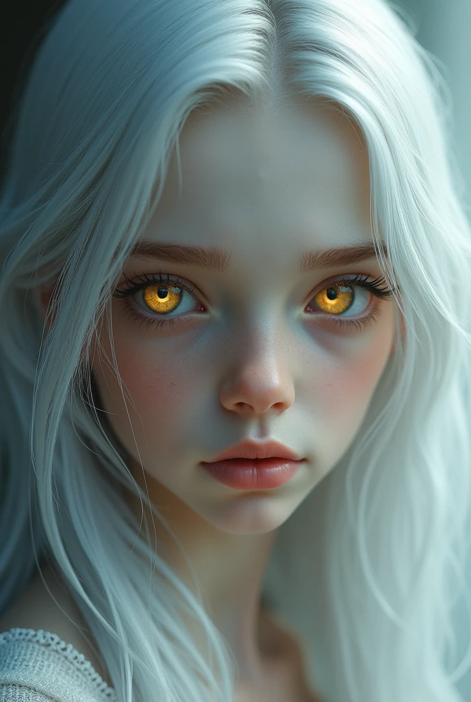 Twelve year old male, Caucasian, with beautiful long straight silver hair, and golden eyes.