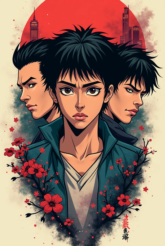 Generate a tattoo image of 3 brothers inspired by the Tokyo Revengers series