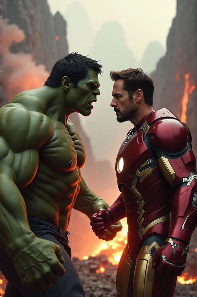 Rdj indr.doom fighting with hulk in valcano background