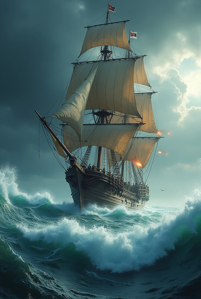 pirate ship big waves sea battle!