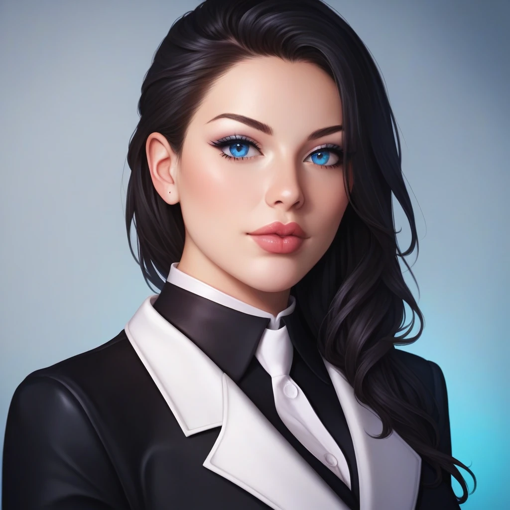 1 beautiful detailed face, beautiful detailed eyes, beautiful detailed lips, extremely detailed facial features, detailed facial expression, dark black hair, red and black outfit, blond blue eyes, badass anime character, epic anime art style, 8k, hyperrealistic, cinematic lighting, dramatic shadows, vivid colors, exquisite details, masterpiece, photorealistic, professional