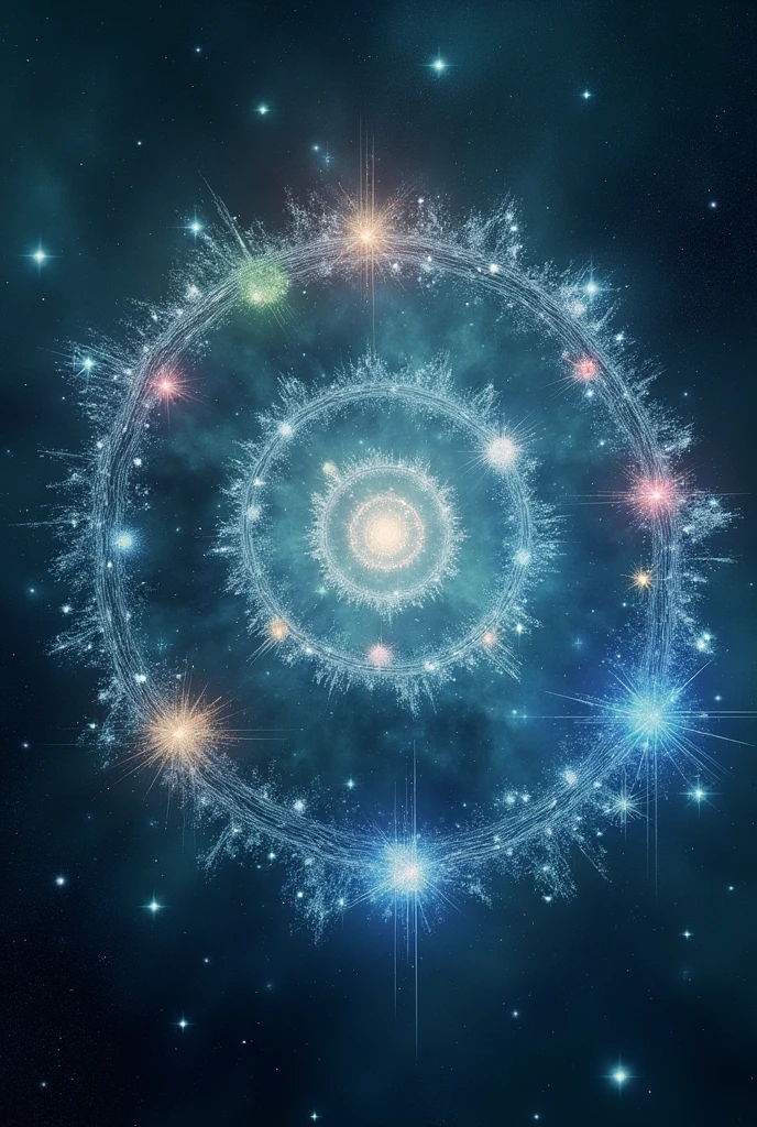 stars in anticlockwise spiral, with the colors silver green blue in a clockwise spiral