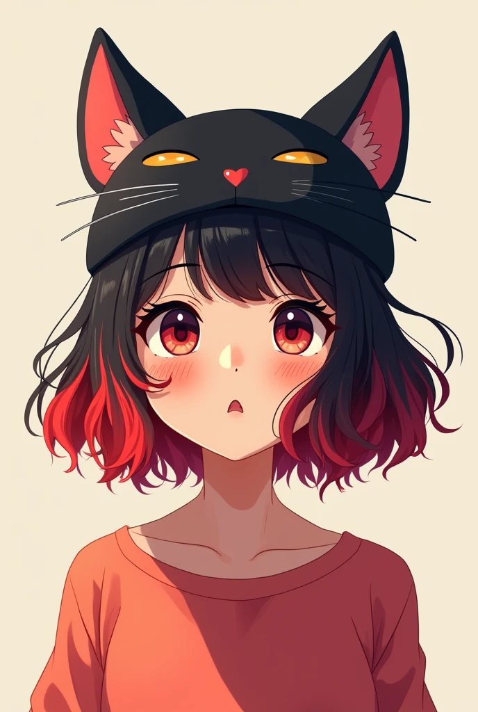 Girl with medium red and black hair, that has a hat in the shape of a cat animation. It&#39;s for a personal brand 