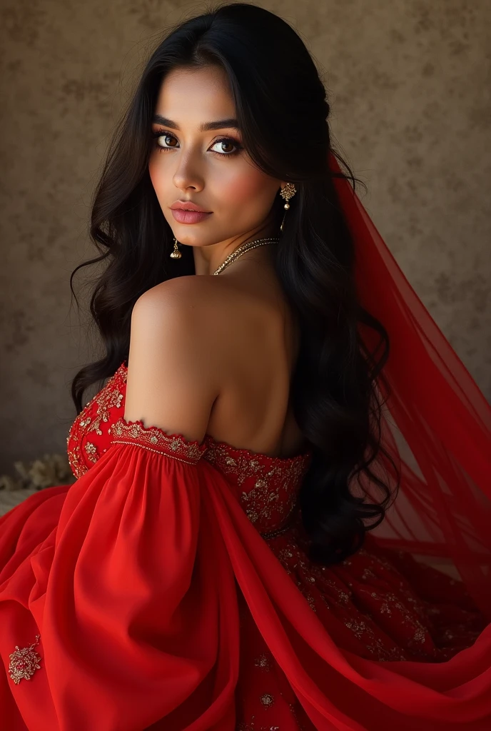 Make a sexy girl in red lehenga