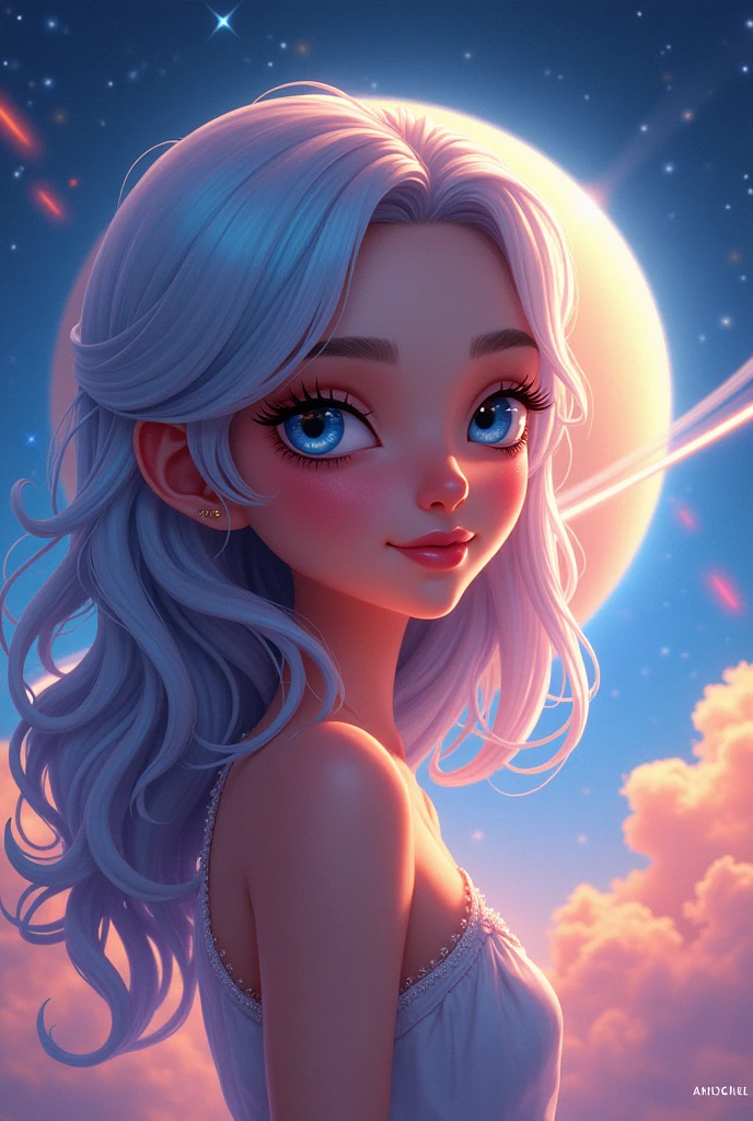 (photorealism:1.2), beautiful girl style Cartoon flyer of sky the saturn