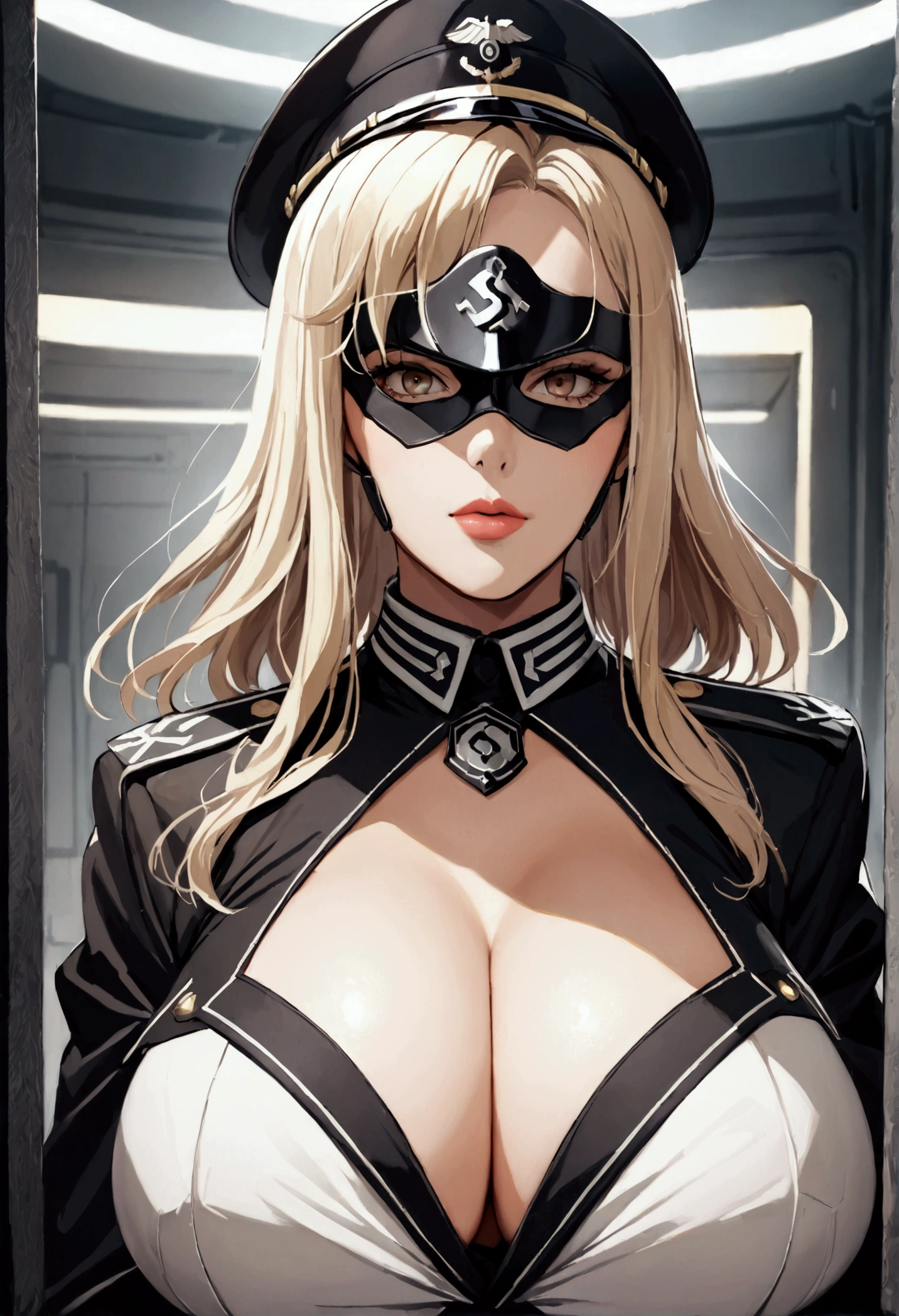 best quality masterpiece extremely detailed highres 1girl   German fascist officer mask