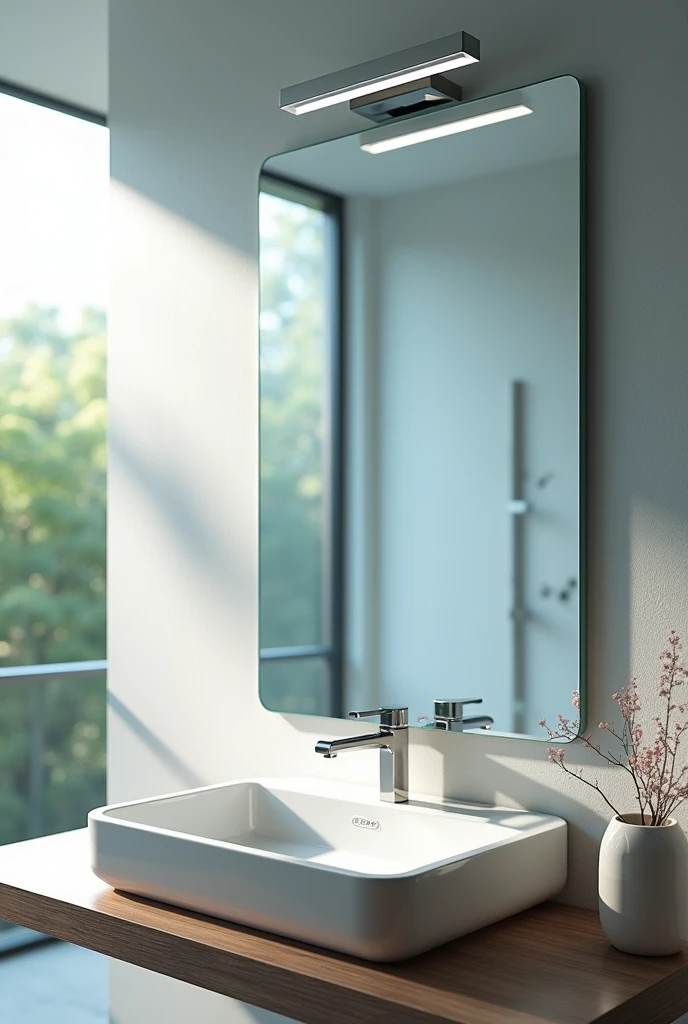 A smart mirror that has touch sensors, microphone, camera and natural light. That has an ultra-thin sticky glass technology.