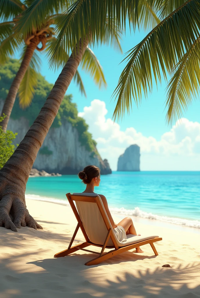 A women sotting in a beach view