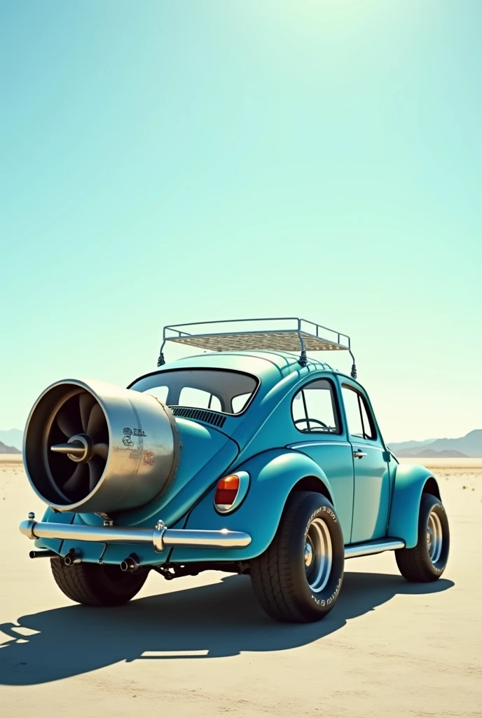 Blue Volkswagen Beetle with airplane engine