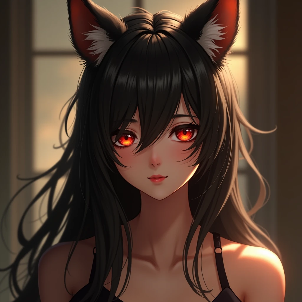 1girl, Solo, Long Hair, Looking at viewer, Breasts, High Resolution, Smile, Hair Between Eyes, Red Eyes, Animal Ears, Backlighting, Masterpiece, Anatomically Correct, Accurate, Award Winning,