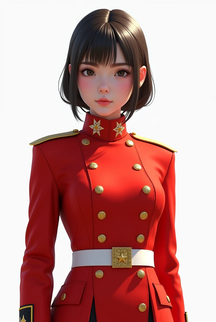 Girl in red-whrite military  officer suit 