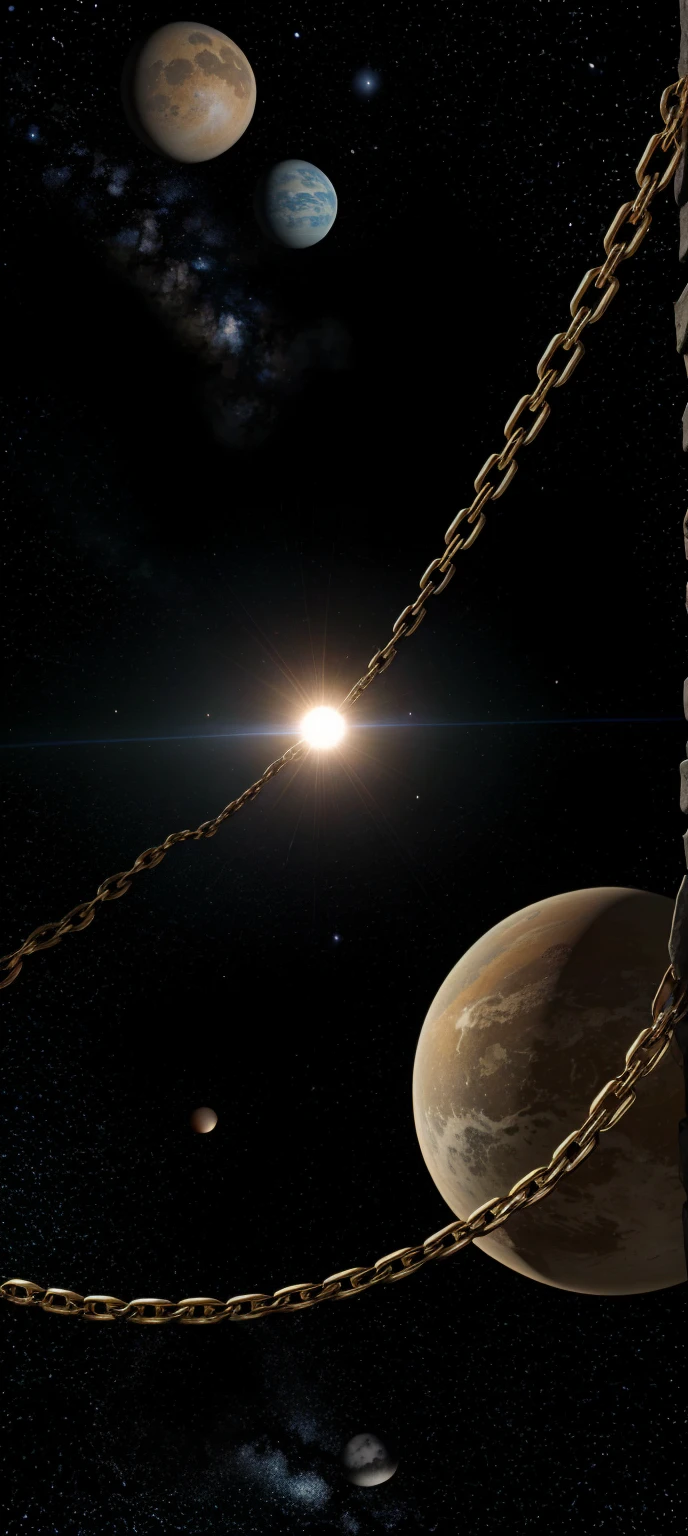 Chains create a connection between planets in solar system using a single chain