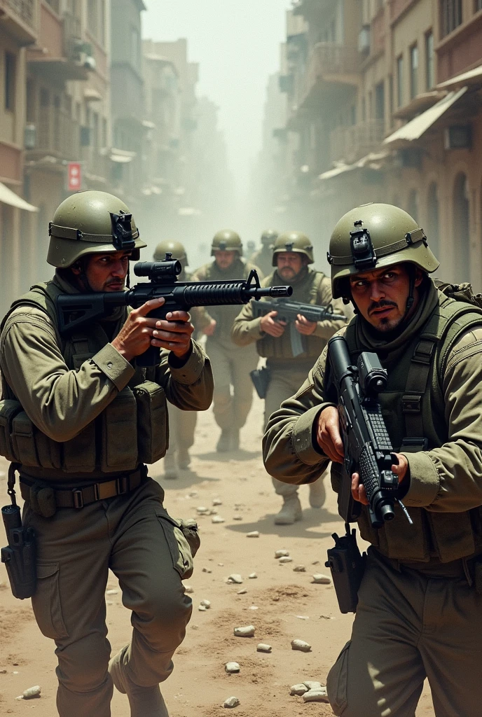 a group of soldier being ambushed by multiple enemy soldiers, sustaining heavy casualties. 1990s era