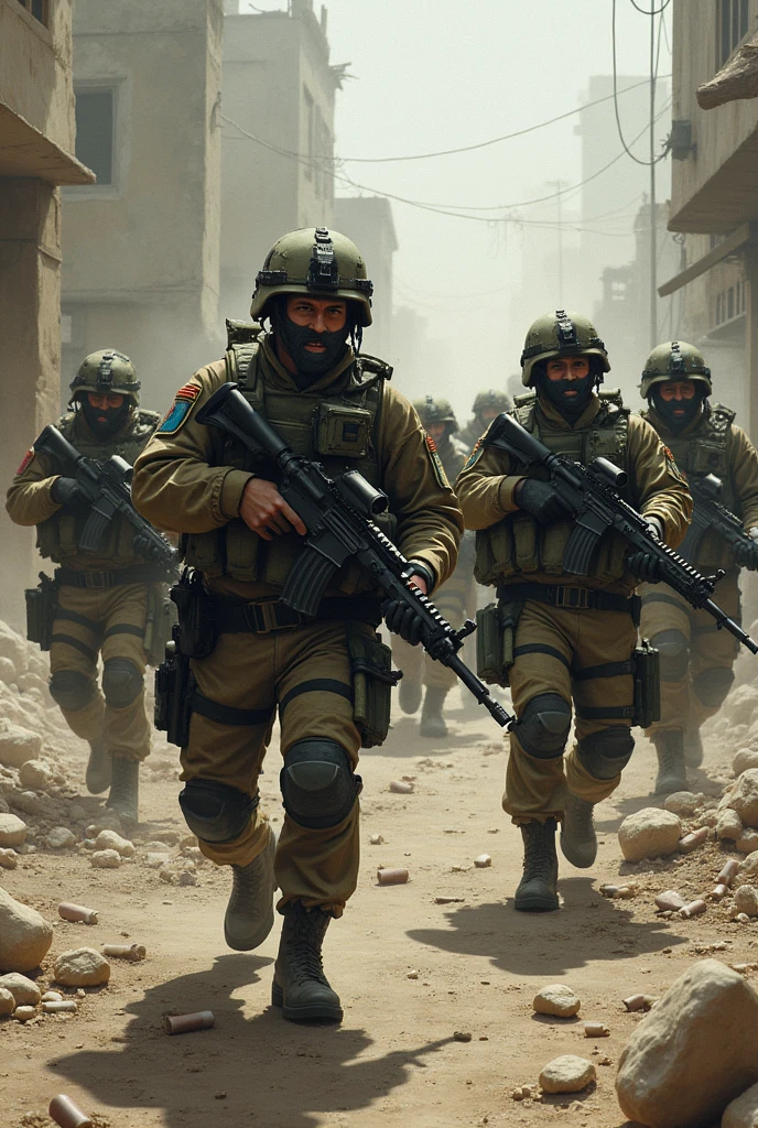 a group of soldier being ambushed by multiple enemy soldiers, sustaining heavy casualties. 1990s era