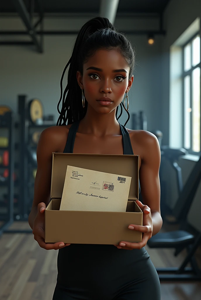 there is a box on the box there is letter the letter was Tesfalem moringa woman in the gym hold on it