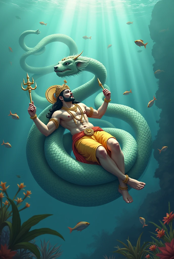 Lord vishnu with basuki under water sleeping