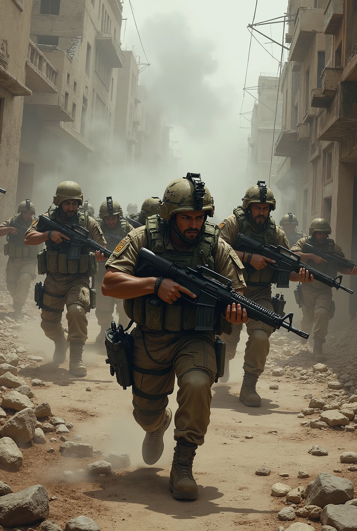 a group of soldier being ambushed by multiple enemy soldiers, sustaining heavy casualties. 1990s era 