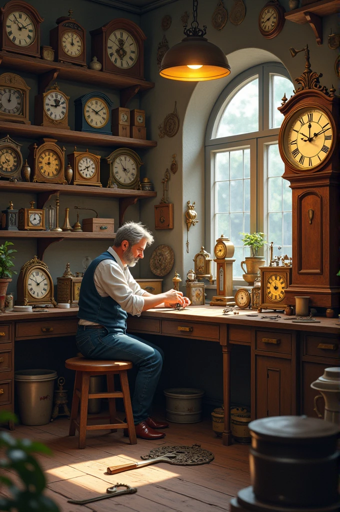 Create an image with the name Dh Shop and in the background clocks being repaired