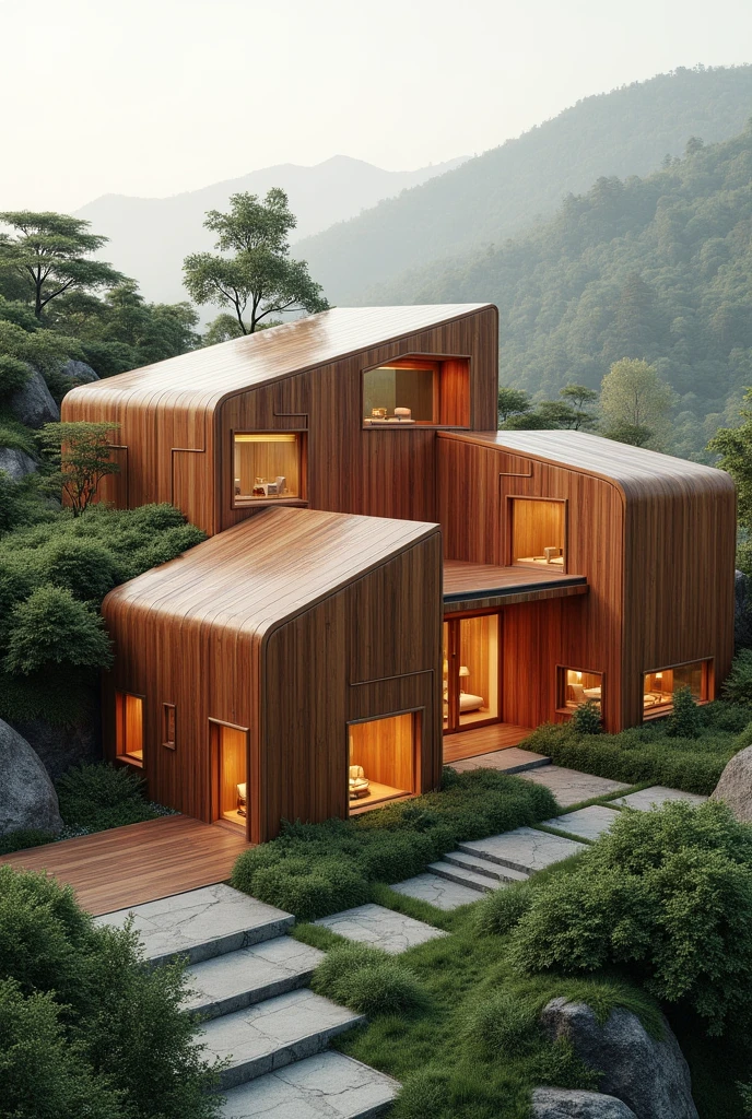 Futuristic wooden houses