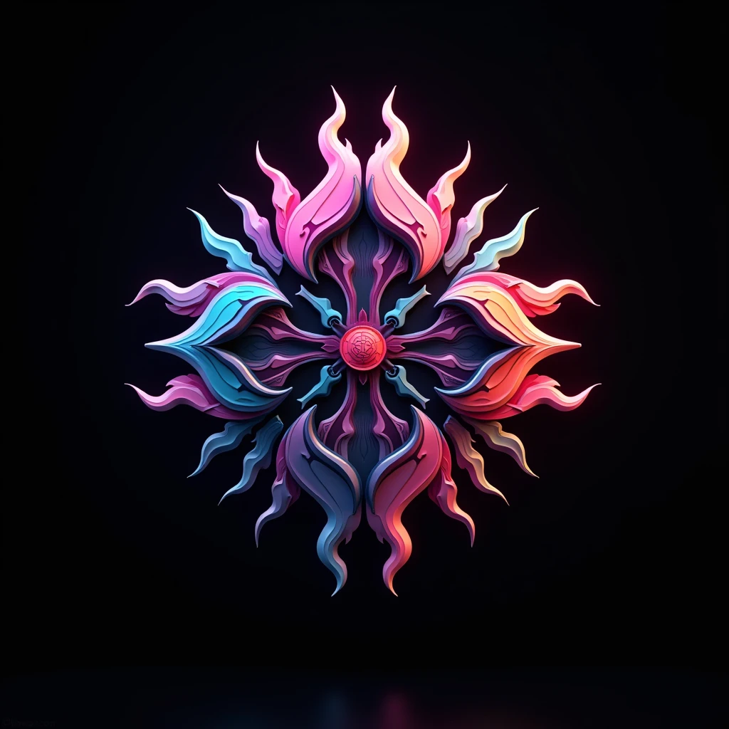 a close up of a colorful logo with a black background, concept art by Jennifer Bartlett, Artstation contest winner, conceptual art, art contest winner on behance, 8k high quality detailed art, 3d game art, 3 d game art, award winning on artstation, logo art, dan mumford. 8 k octane render, computer game art