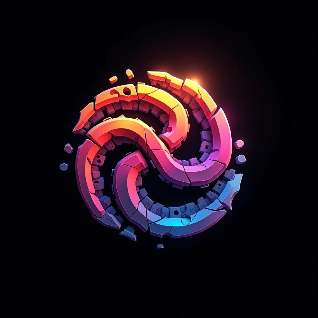 a close up of a colorful logo with a black background, concept art by Jennifer Bartlett, Artstation contest winner, conceptual art, art contest winner on behance, 8k high quality detailed art, 3d game art, 3 d game art, award winning on artstation, logo art, dan mumford. 8 k octane render, computer game art