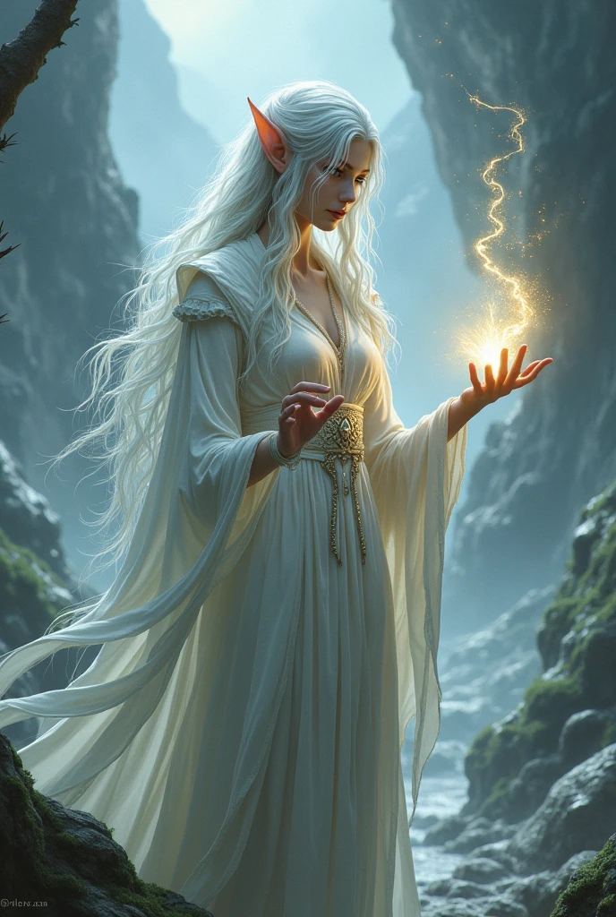 Create a pale-skinned, silver-haired elf wizard