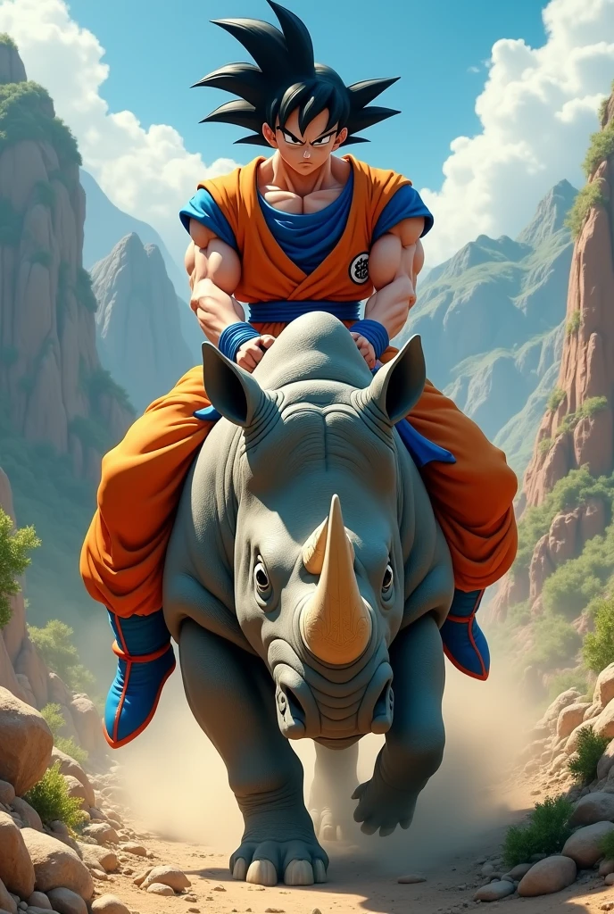 Goku on a rhinoceros