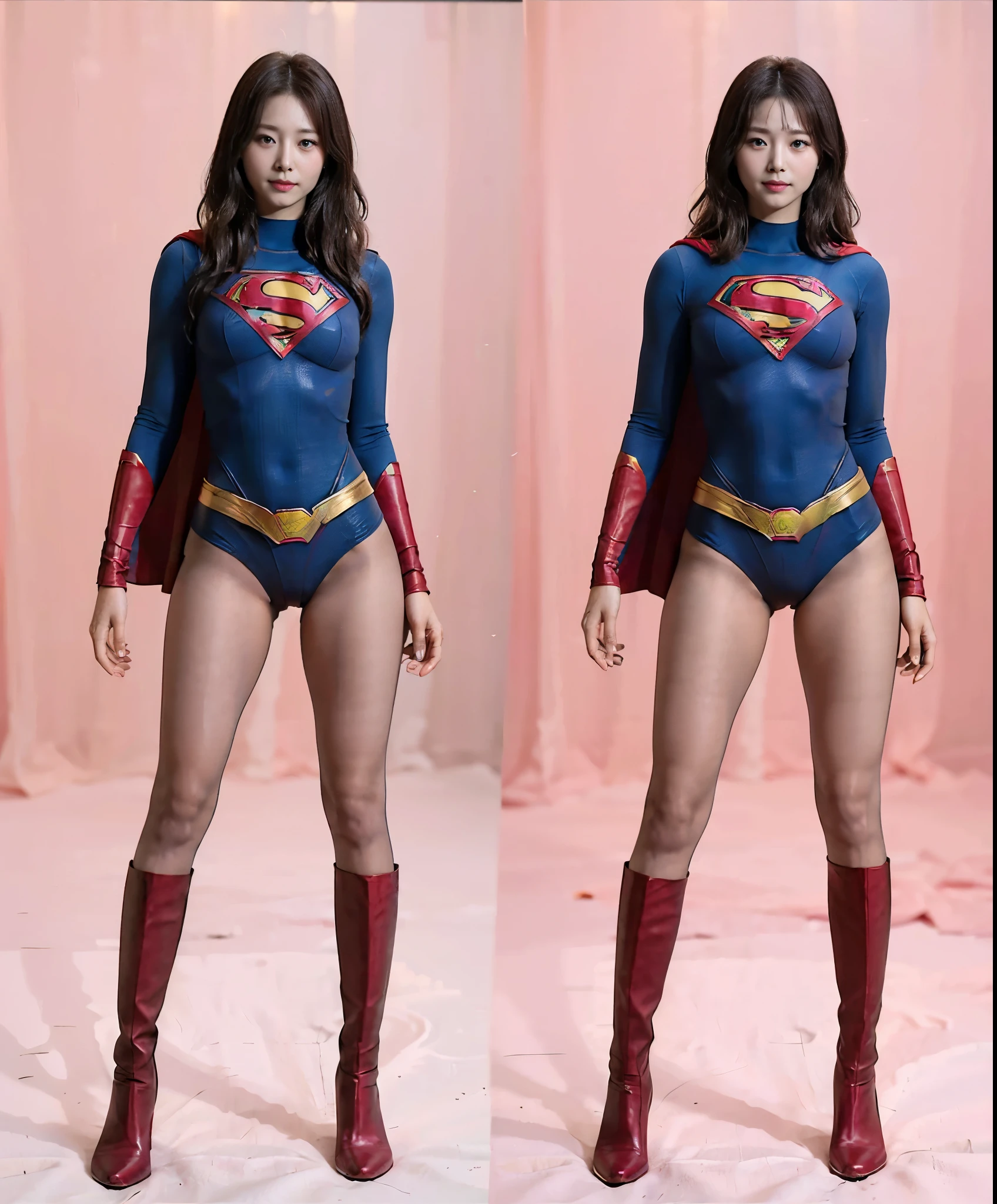 No background、(((Beautiful legs in black tights.)))、(((Legally express the beauty of your smile)))、((((Make the most of your original images)))、(((Supergirl Costume)))、(((Beautiful Hair)))、(((suffering)))、(((Please wear black tights....、Wear red boots)))、((Best image quality、8k))、((Highest quality、8k、masterpiece:1.3))、(((Preserve background )))、Sharp focus:1.2、Beautiful woman with perfect figure:1.4、Slim Abs:1.2、Wet body:1.5、Highly detailed face and skin texture、8k
