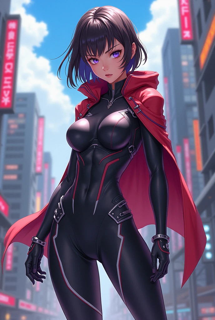 Anime girl hero costume, that has neither skirt nor cape.