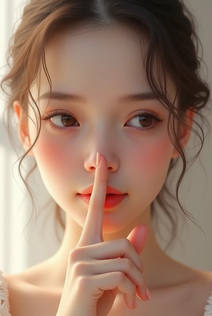 Woman raising the tip of her nose with her hand
