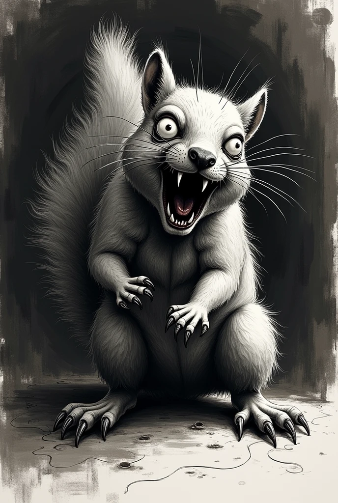 A squirrel in a drawing in the form of terror